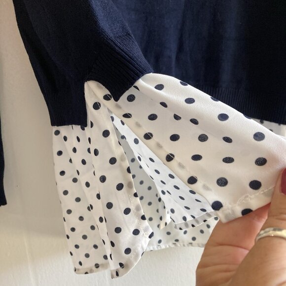 Adrianna Papell Layered Sweater Shirt Polka Dot Collared Blouse sz Large - Picture 4 of 10